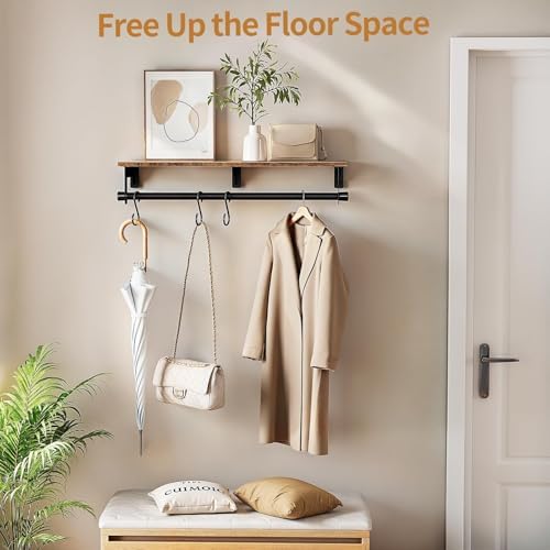 luxspire 28.7" wall mount clothes rack with wood, side view