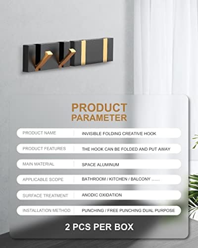 ，waterproof black gold wall hooks，foldable towel hooks for, side view