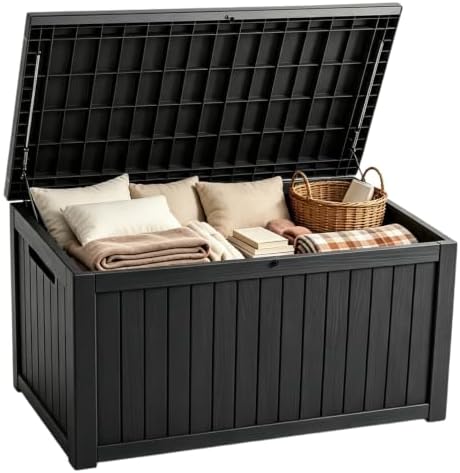 201 gallon large resin outdoor storage box, waterproof, front angle view