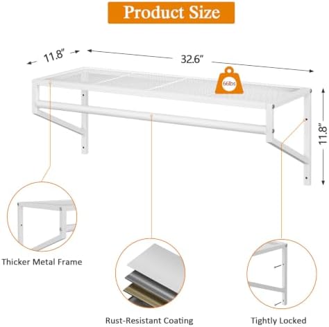 threehio 3 pack closet shelves wall mounted, 2.7, close-up detail