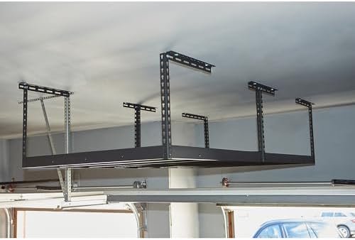 klutch overhead garage storage rack, 96in., 96in.l x, side view