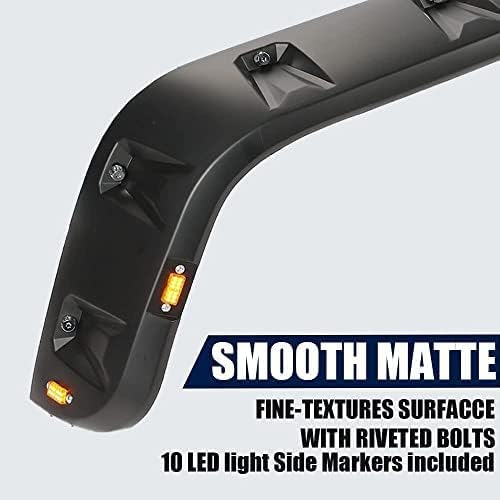 PIT66 Fender Flares Compatible With Jeep JK Wrangler 2007-2018 2/4 door Model, Unlimited, Rubicon Unlimited Smooth Matte Pocket Riveted Style Wheel Flares With LED 4pcs