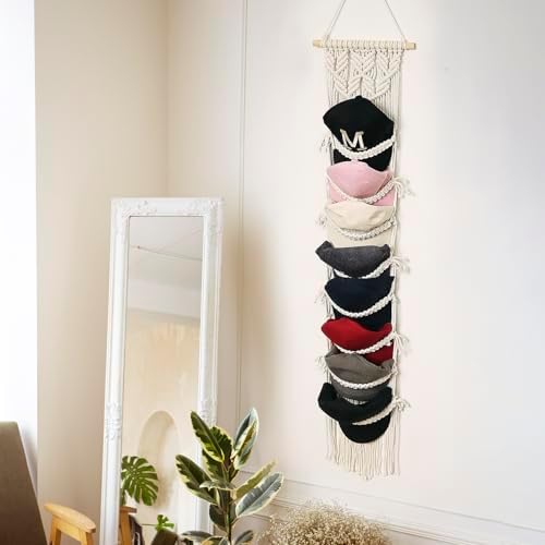 jontell boho ball cap hanger-2 pack-boho macrame cap showing dimensions