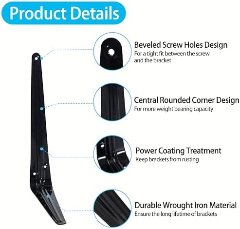 shelf brackets 12 inch, black metal brackets for showing dimensions