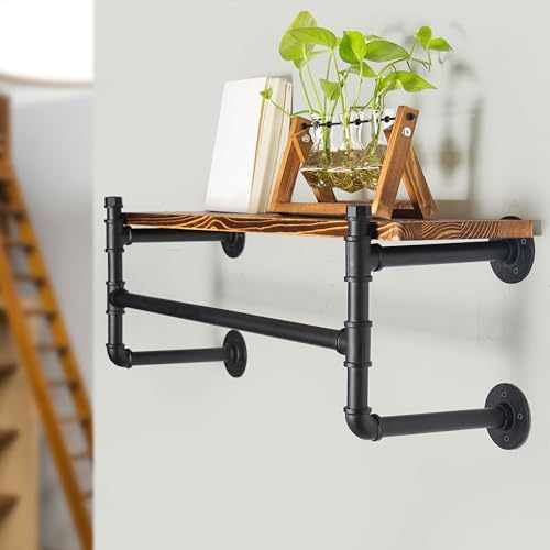 webi wall mounted clothes rack with shelf,32" industrial showing dimensions
