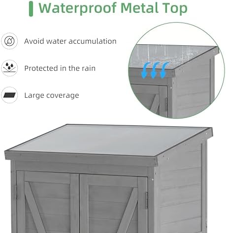 68'' outdoor storage cabinet, wooden garden tool cabinet, front angle view