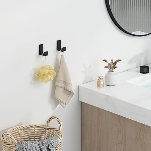 angle simple towel hooks for bathrooms matte black shown in use