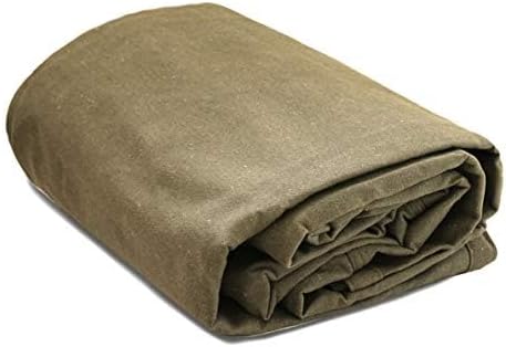 WHITEDUCK Canvas Tarp 18 oz. Heavy Duty Fire Water Repellent UV Resistant, Rustproof Grommets, Industrial & Commercial Use Cloth Tarp (Cut Size: 8'x10', Finished Size: 7'6"x9'6", Olive Drab)