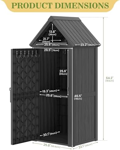 fancyango outdoor resin storage cabinet sturdy all-weather shed showing dimensions
