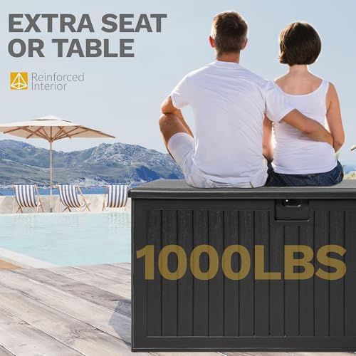 dwvo 260 gallon resin outdoor storage box, xxl shown in use