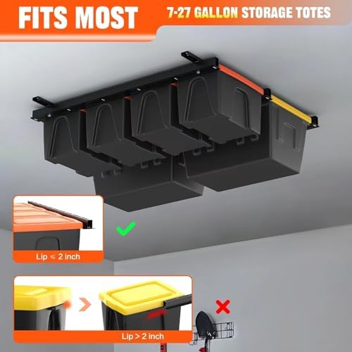 torack garage ceiling bin storage rack, overhead tote, close-up detail
