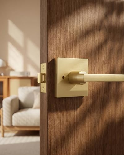 goldenwarm brushed gold door handles interior, privacy door shown in use