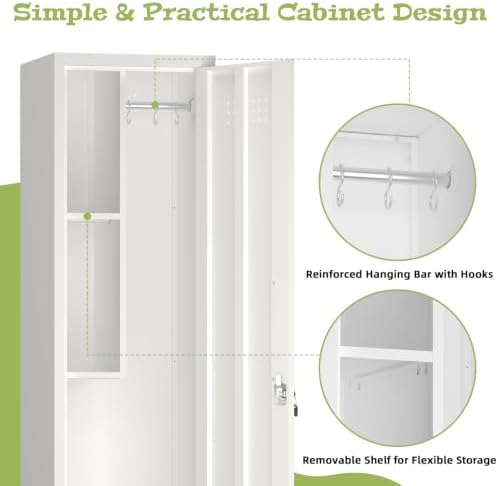 slim broom storage cabinets, metal cabinet with shelves, side view