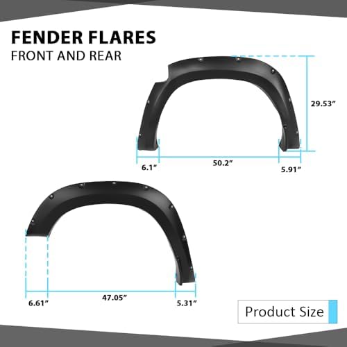 4PCS Fender Flares Compatible with Dodge Ram 1500 2WD/4WD 2019-2023 (Not Fit Rebel Models) Wheel Cover Accessories Smooth Pocket Riveted