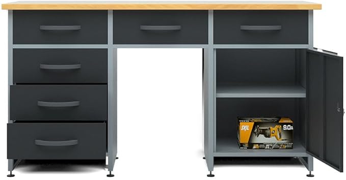 JZD Metal Storage Organization System, Wall Mount Tool Cabinets, Wood Tabletop - Image 9