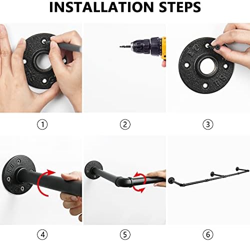 industrial iron pipe clothes hanging bar diy wall-mounted, front angle view