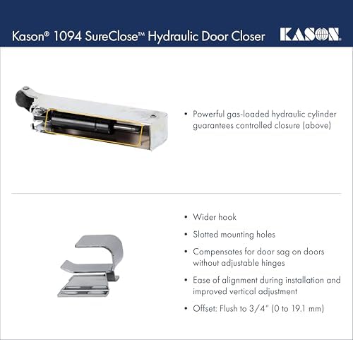 kason 1094 sureclose hydraulic door closer and hook, side view