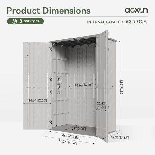 aoxun outdoor storage shed, 64 cu.ft vertical resin, package contents