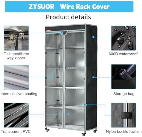 shelf cover for storage shelving rack, fits 36"x24"x72" showing dimensions