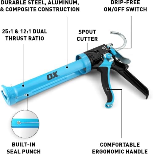 ox caulk gun no drip 10 oz shown in use