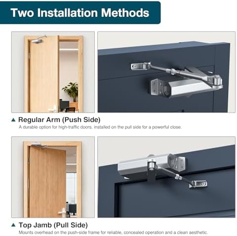 automatic door closer, door closer for commercial use showing dimensions