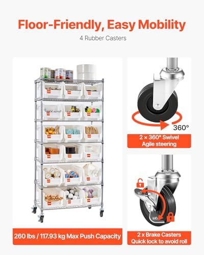 vevor 7-tier rolling bin storage rack, 18 organizer on a desk or shelf