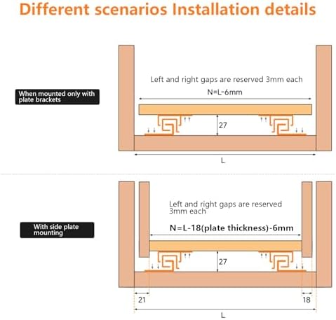 undermount shelf drawer slide soft close bottom support, front angle view