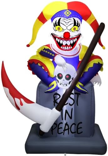 Lulu Home 6FT Halloween Inflatable Tombstone with Clown, White LED Lighted