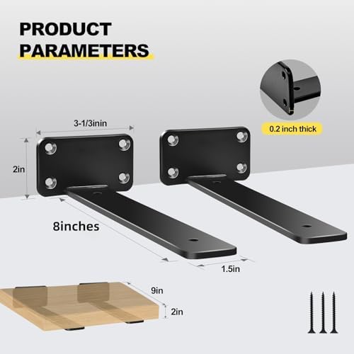 8 inch black hidden l shelf bracket (1/5 shown in use