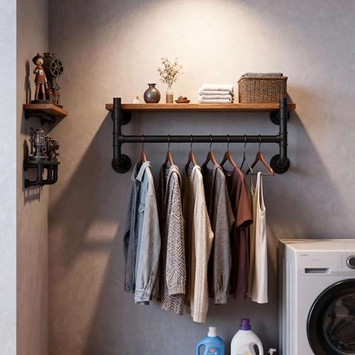 webi wall mounted clothes rack with shelf,30" industrial on a desk or shelf