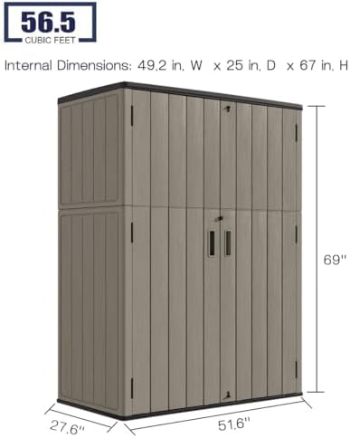kinying outdoor vertical storage shed,57 cu.ft outdoor storage, side view