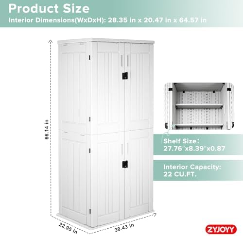 zyjoyy outdoor storage cabinet with 4 shelves, 31.5" shown in use