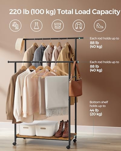 songmics clothes rack with wheels, steel garment rack, close-up detail
