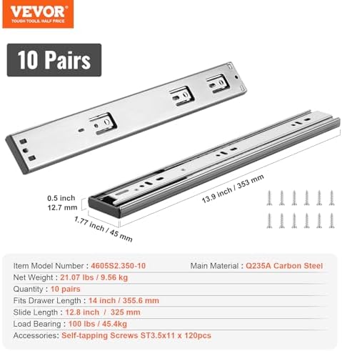 vevor soft close drawer slides 10 pairs 14 on a desk or shelf