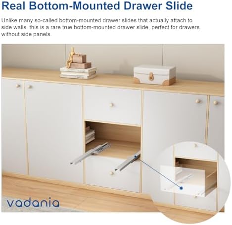 vadania #bk54 20" undermount drawer slide, soft close shown in use