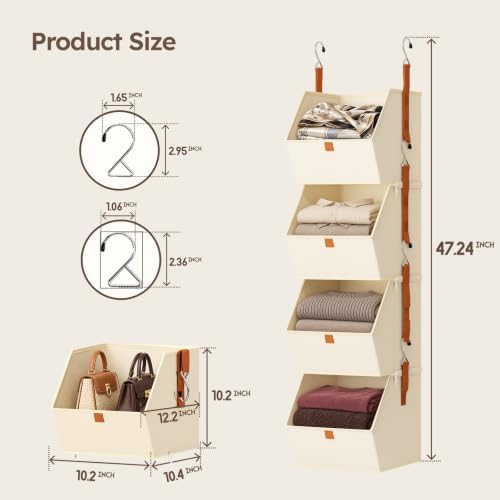 homsorout hanging closet organizer, modular 4-in-1 hanging shelves on a desk or shelf