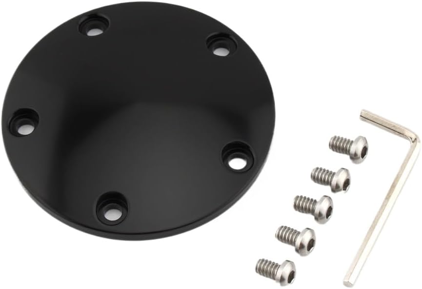 Motorcycle Timer Points Cover Aluminum 5 Holes Black Compatible with Twin Cam Softail 1999 2017(Black)