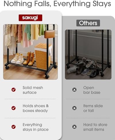 sakugi double rod clothes rack mesh shelf &, side view