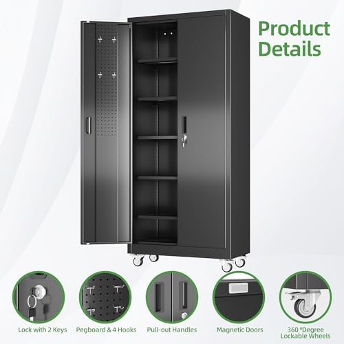reemoon 5 adjustable 170 lb shelves, lockable doors on a desk or shelf