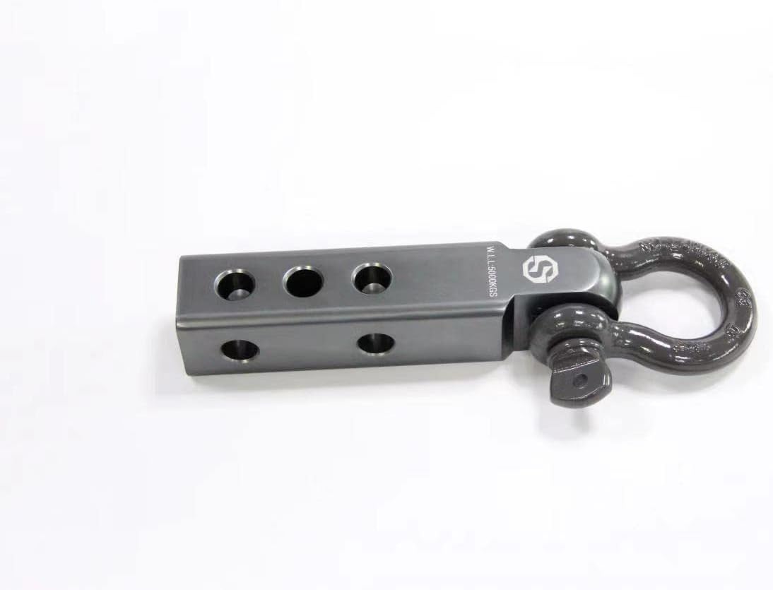 SALMAN 5T 11,000 LBS WLL Aluminum Alloy 6061 Long Hitch Receiver and Bow-Shackle and Pin with R Clip Winch Accessories (Grey)