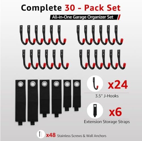 30-piece garage organization kit, 24-pack heavy duty 3.5” showing dimensions