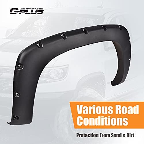 G-PLUS Fender Flares Wheel Flares Textured Pocket Rivet | Compatible with 99-06 Chevy Silverado GMC Sierra 1500 2500 3500 & HD (07 Classic models Only) Only Fit Fleetside 78.0"