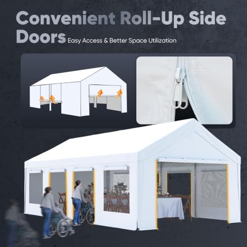 quictent heavy duty 13x25 ft carports with side, close-up detail