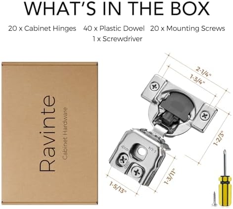 ravinte 1-1/4 inch overlay soft close hinge kitchen, front angle view