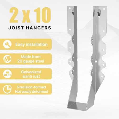 2x10 joist hanger,lu210 18 gauge double shear face, close-up detail