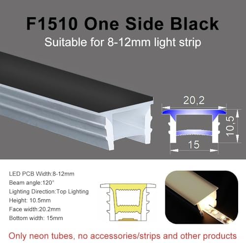 LED Neon Silicone Diffuser Tube for 6mm-15mm LED Strips - Flexible Lengths Available | Black,F1510-3meters