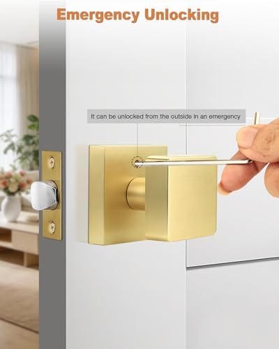 probrico 6 pack gold square door knobs, modern showing dimensions