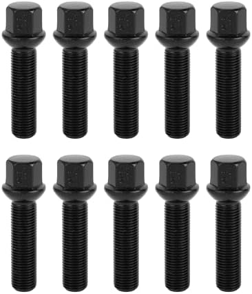 M14x1.5mm Ball Seat Wheel Lug Bolt for Volkswagen 19mm Hex 50mm Shank Length Sturdy | Extended Bolts Black 10 Pcs