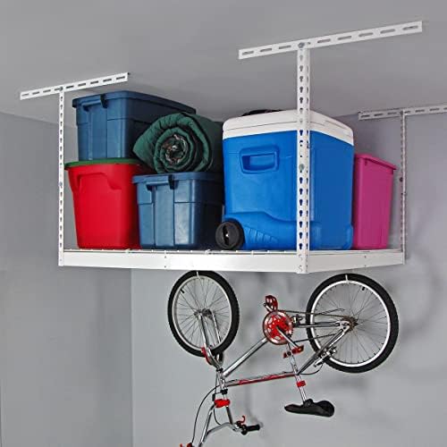 saferacks 4x4 overhead garage storage rack, white, 24"-45", side view