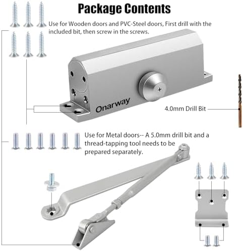 onarway door closer automatic size 4 spring hydraulic, front angle view